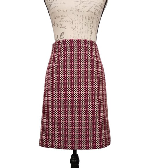 Ann Taylor | Textured Check Skirt Pink Black Berry | Size 2 - Picture 2 of 8